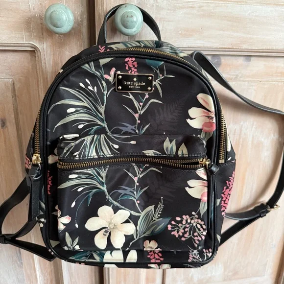 Kate Spade Black Floral Backpack Bag Purse Bag - Picture 2 of 14